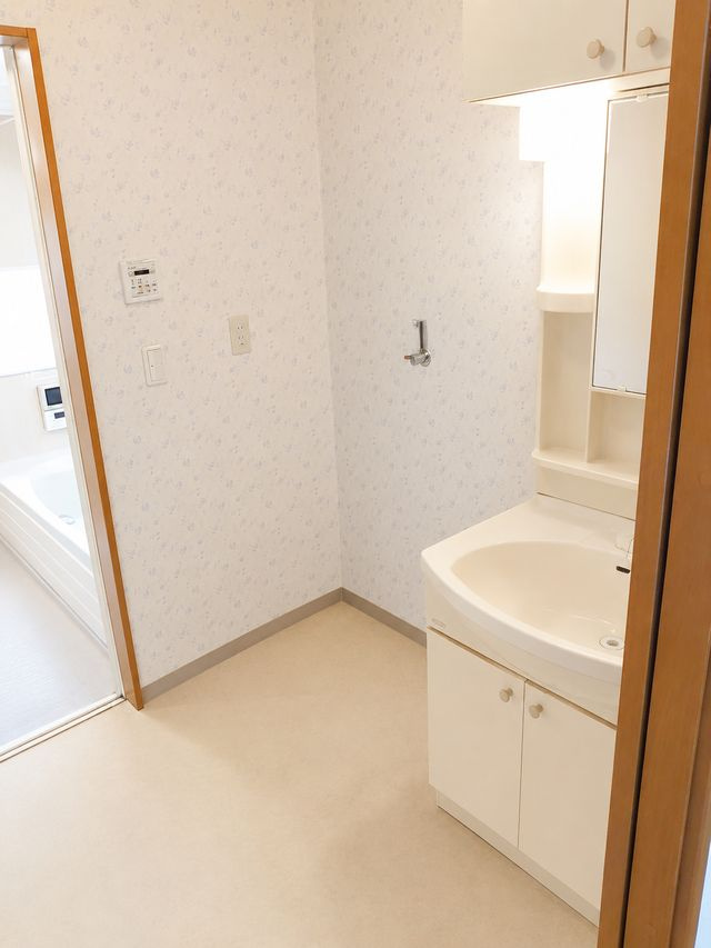 ゆったり使える大きな独立した洗面台があります。