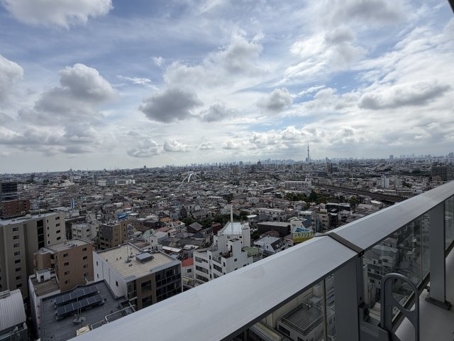 【バルコニーからの大パノラマ】遠くに東京スカイツリーを望む、高層階ならではの圧倒的な開放感を誇る眺望。