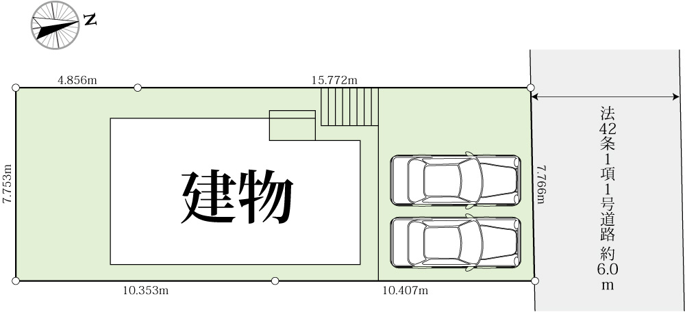 道路幅員約6.0mで駐車もスムーズ。見通しが良く、毎日の運転も安心です！　※掲載写真は入居前に撮影したものです。
