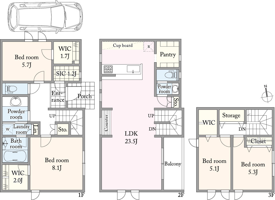 ■建物プラン例（間取図）　建物面積：135.02m2（40.84坪）、建物価格：6200万円　※別途、外構工事費・付帯工事費・諸費用等が必要となります　※当該プランの採用および変更は自由に可能です