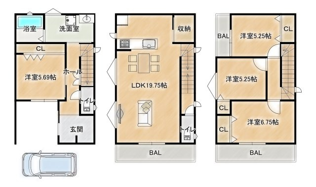 土地図＋建物プラン例