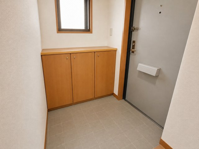 ゆとりを感じられる玄関スペース。窓が設けられている為自然光を取り込みやすく明るい印象です。玄関横には収納を備えており靴や外出用品をすっきり整理可能。来客を迎える住まいの入口をきれいに保ちやすい造りです