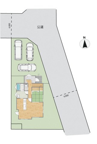 区画図です。本物件は、3区画の販売となっております。本物件は、1号棟のご案内です。