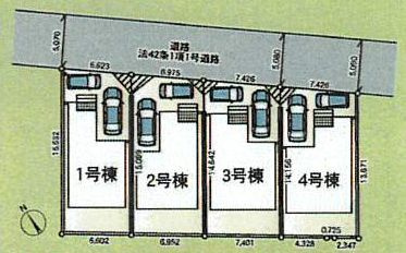 4号棟　北東側約5.0ｍ公道　駐車2台（車種によります）　敷地面積31.1坪　※協定地有
