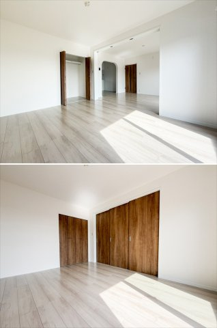 リビングの隣の南側の居室となっております。スライドドアの為、全て開けると部屋の表情が変わります。