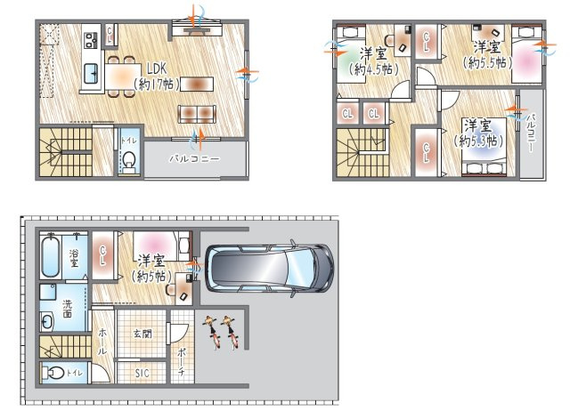 【参考プラン？】(ベストプラン建物価格：2430万円～)　■建物面積：98.95？　■3階建て×4LDK　各居室ゆとりある広さを確保◎自分時間も大切にできる設計。