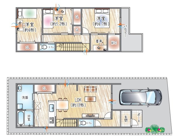【参考プラン？】(ベストプラン建物価格：2480万円～)　■建物面積：99.09？　■2階建て×3SLDK　18帖LDK×書斎×WIC。ゆとりと機能性を兼ね備えた住まい