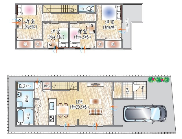 【参考プラン？】(ベストプラン建物価格：2480万円～)　■建物面積：99.09？　■2階建て×4LDK　20帖超LDKで開放感◎家族時間が広がるゆとりの住まい