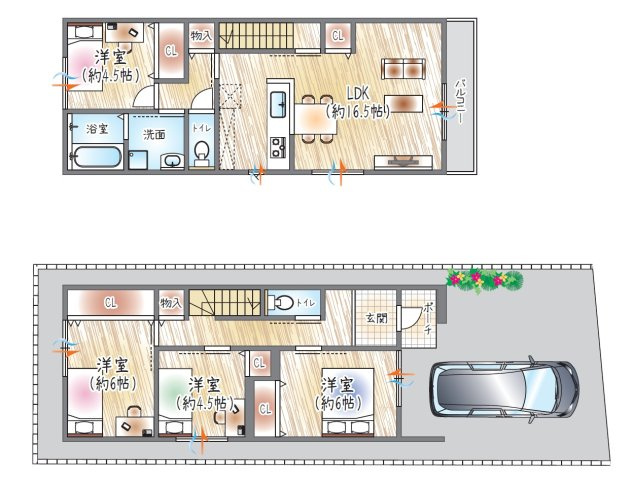 【参考プラン？】(ベストプラン建物価格：2480万円～)　■建物面積：97.29？　■2階建て×4LDK　水回りを2階にまとめた、家事がしやすい快適な住まい
