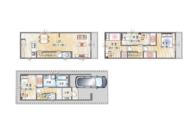 (ベストプラン住宅　建物価格：2480万円～)　【建物面積：98.56？】3階×4LDK+駐車スペース　ゆったり過ごせるリビングは約19.3帖