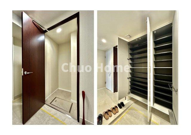 【玄関】玄関にはトランクスペース・大型のシューズクローゼットを設置しておりますのでいつでもスッキリりとした空間を保てます。玄関周りを清潔に使うのはとても大事なことですよね。