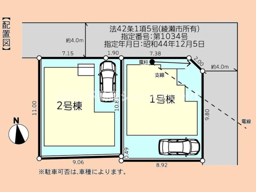 ゆったりとした駐車スペースを確保いたしましたので、大きめのお車でも駐車可能です。(こちらは1号棟です)