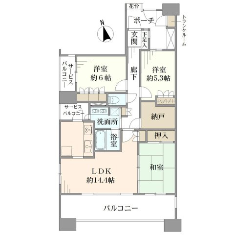 価格9、360万円、専有面積78.16m2　約14.4帖のLDKを中心に、四隅アウトフレーム設計でゆとりある3LDK＋S　20階・真南向きの開放的な住まい。専用ポーチとトランクルーム付きで快適性も充実