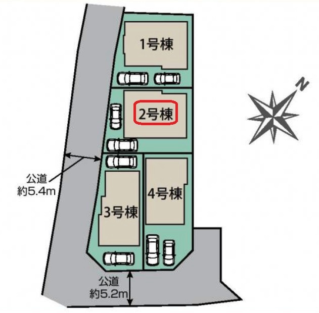 【全4棟・2号棟】カースペース2台・土地面積124.52平米（約37.66坪）