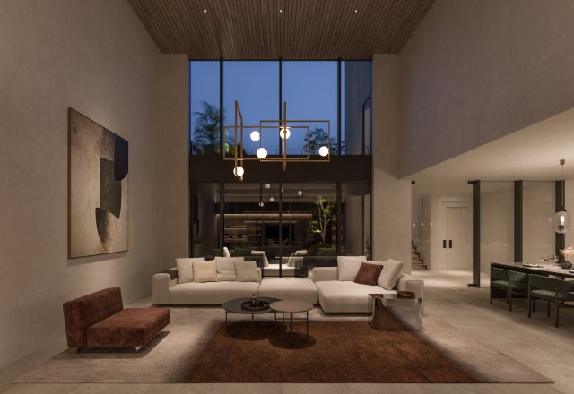 ■建物プラン例（リビング・パース）　建物面積：166.90？[約50.49坪]、　建物価格：4億4、800万円　※別途、外構・付帯工事費等が必要となります　。