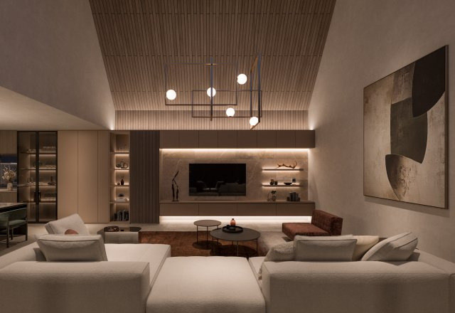 ■建物プラン例（リビング・パース）　建物面積：166.90？[約50.49坪]、　建物価格：4億4、800万円　※別途、外構・付帯工事費等が必要となります　。