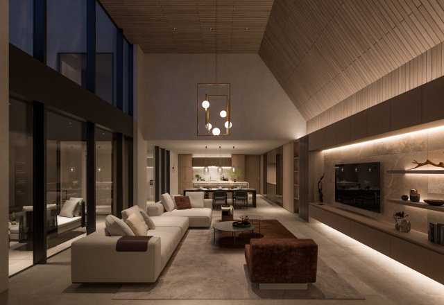 ■建物プラン例（リビング・パース）　建物面積：166.90？[約50.49坪]、　建物価格：4億4、800万円　※別途、外構・付帯工事費等が必要となります　。