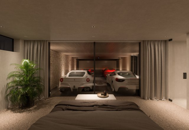 ■建物プラン例（MBR＆ガレージ・パース）　建物面積：166.90？[約50.49坪]、　建物価格：4億4、800万円　※別途、外構・付帯工事費等が必要となります　。
