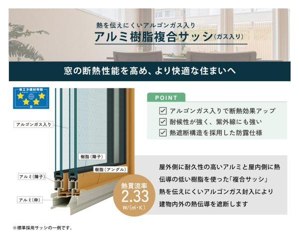 窓の断熱性を高めて外気に左右されない快適空間に！省エネ性もアップ※Low-Eガラス・ガス入り　
