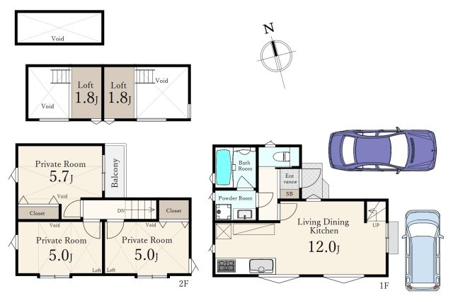 ―建物参考プラン1階リビングプラン―　建物面積62.92？　2階建　3LDK　ロフト×2　カースペース2台分(車種による)付　土地ご購入の際のご参考にお役立てください　建物プラン作成のご相談も可能です