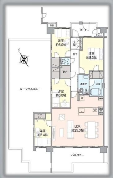 ～南向き4LDK　南東角住戸につき陽当たり・風通し良好　広々ルーフバルコニー付き～