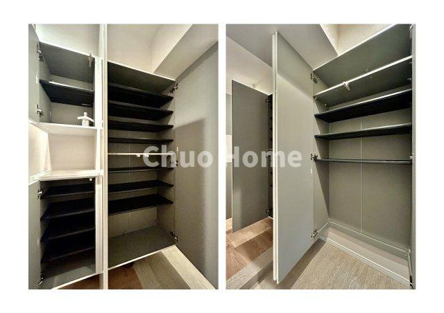 【玄関】玄関には大型のシューズクローゼット×2を設置しておりますのでいつでもスッキリりとした空間を保てます。玄関周りを清潔に使うのはとても大事なことですよね。