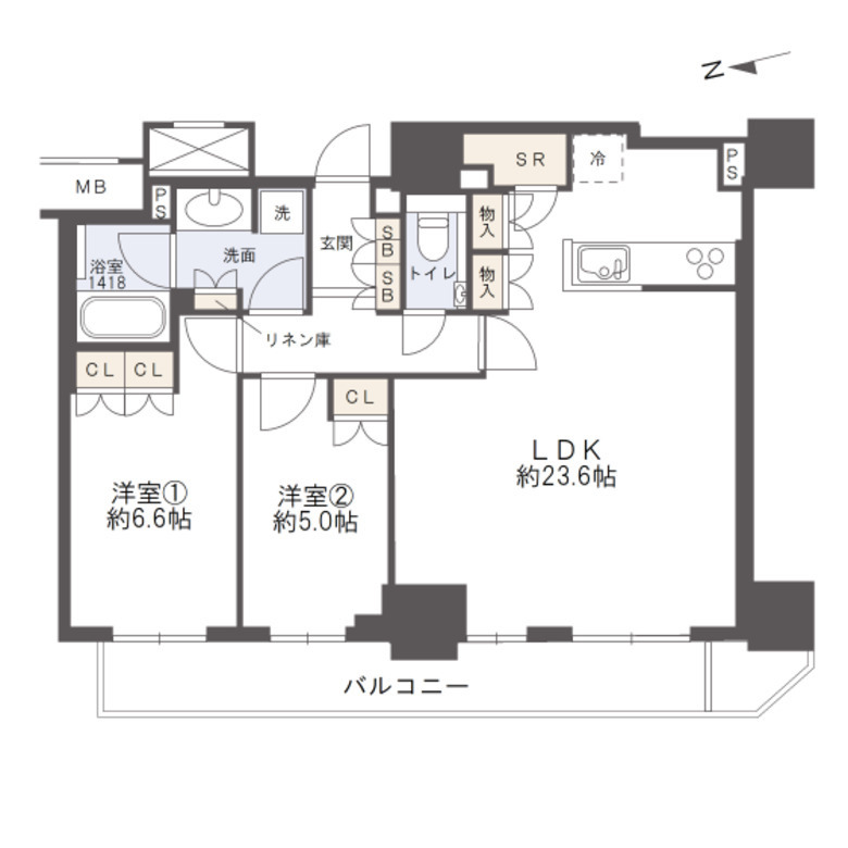 【間取り】29階・2LDK住戸！高層階につき眺望・採光・通風良好◎