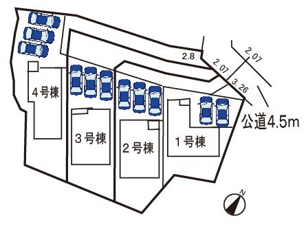 全4区画・駐車場並列3台可。