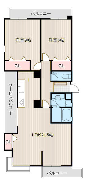 専有面積80.08？、ゆとりある2LDKの間取りです。