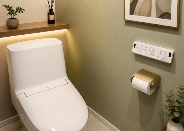 衛生面や快適性に配慮した温水洗浄便座付きの節水型トイレです。こちらの新築住宅では1階と2階の合計2箇所にトイレを設置しているため、朝の忙しい時間帯も家族でスムーズに使用できる利便性の高さが魅力です。