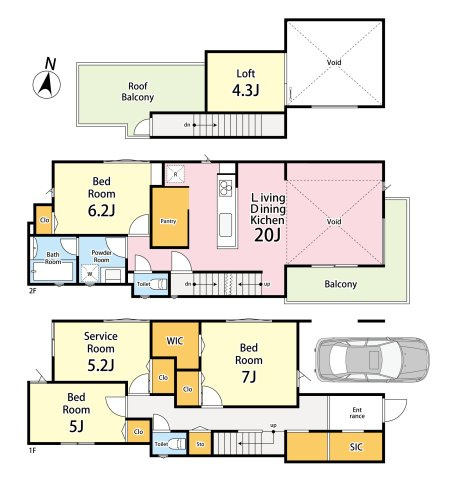 建物プラン例3LDK+S、土地価格6990万円、土地面積101.52m2、建物価格2700万円、建物面積122.85m2　土地建物総額9690万円