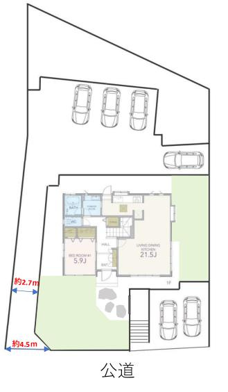 ～南側に並列2台、北側に4・5台駐車可能、有効宅地面積は約127坪～