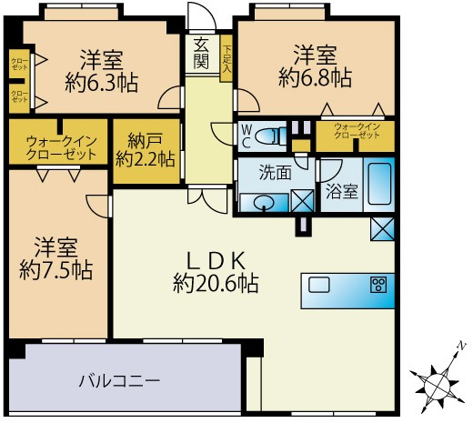 3LDK+S（納戸）、価格4980万円、専有面積91.98？、バルコニー面積11.59？　