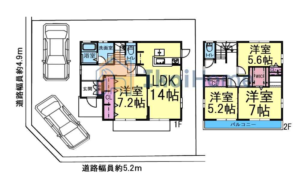4LDK+WICの間取りです！室内はフルリノベーション済み。リビングと洋室2室は2重サッシ仕様。