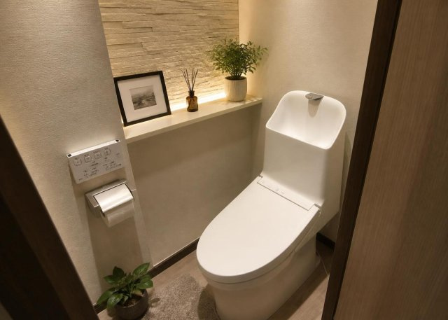 清潔感あふれる新規交換済みのトイレ空間です。温水洗浄便座などの快適機能を完備し、クロス張り替えによりすっきりとした印象に仕上がっています。バス・トイレ別の間取りで毎日の暮らしも快適です。