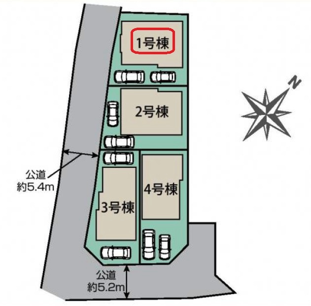 【全4棟・1号棟】カースペース2台・土地面積124.52平米（約37.66坪）