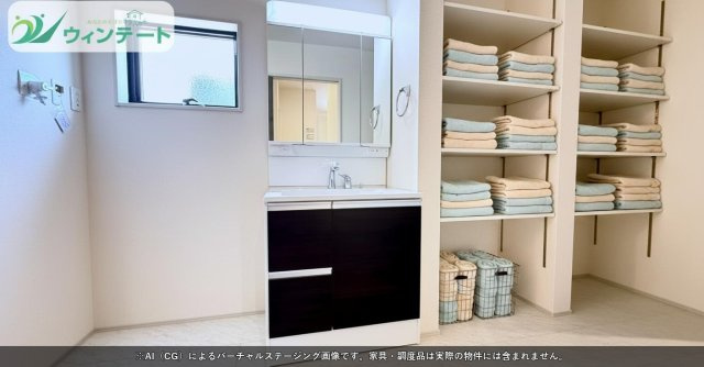 家族みんなが使いやすい広さの洗面台。収納スペースもたっぷりで、朝の身支度がスムーズに行えます。