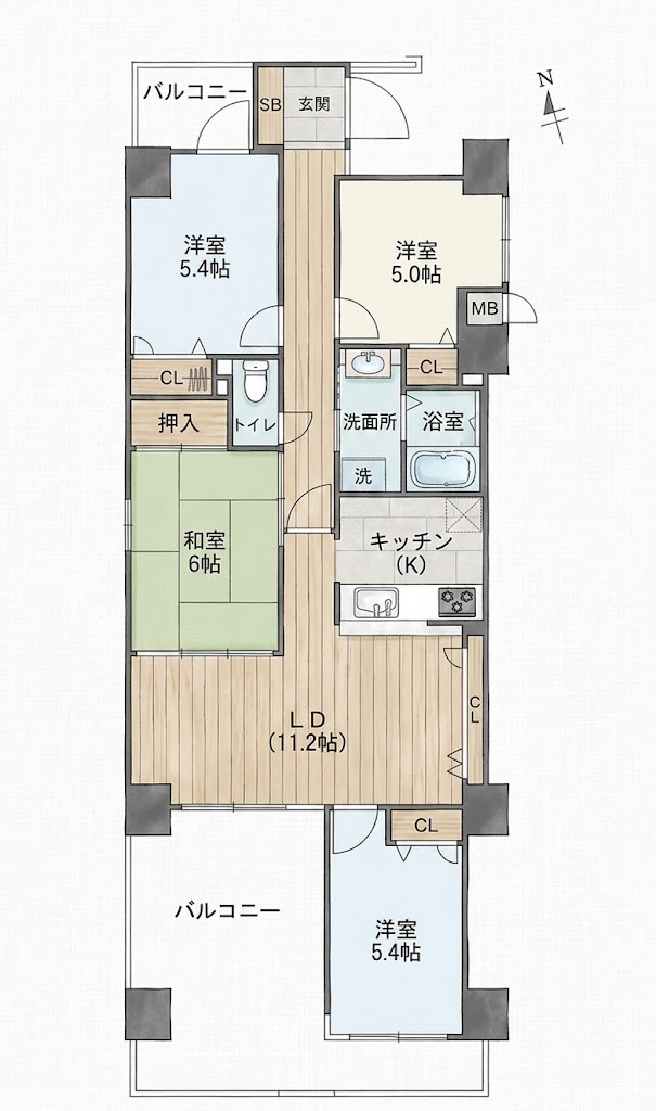 家族みんなで使いやすい4LDK☆リビングとつながる和室や広々としたバルコニーが魅力
