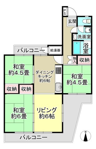 平塚高村団地のなかでも数少ない3LDKタイプのお部屋、最上階・南向き・南北両面バルコニー、陽当たり・通風良好！
