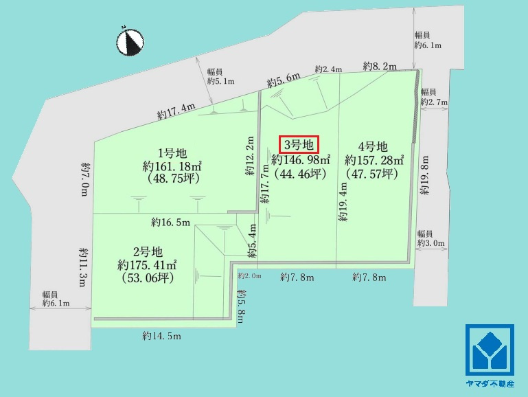 西宮仁川6丁目B、4区画の3号地です。