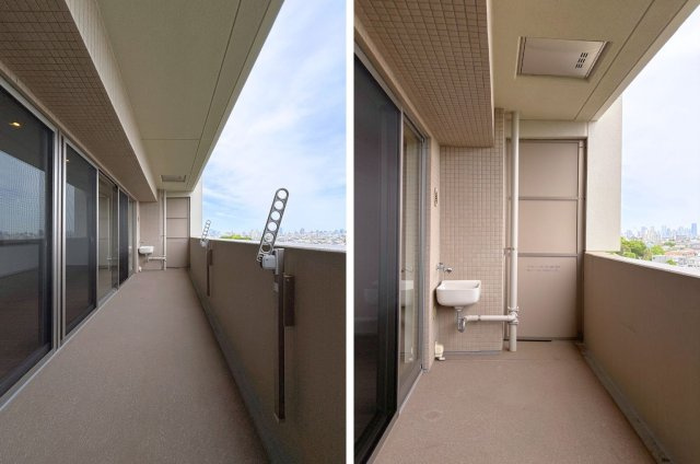 南東向きバルコニーは陽当たり・通風良好。スロップシンク付きでガーデニングなどの作業に便利な空間です。