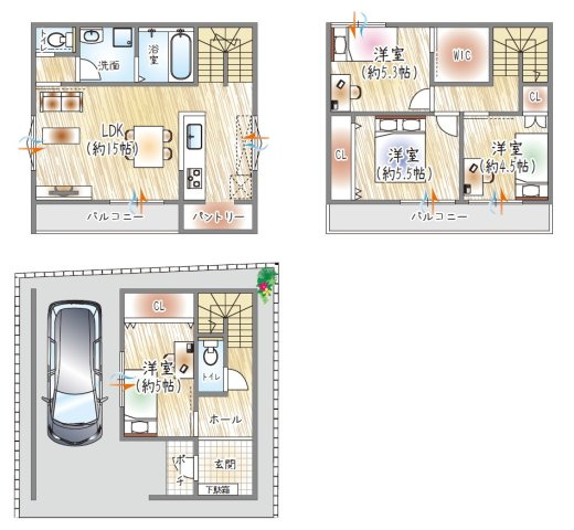 【参考プラン？】(ベストプラン建物価格：2480万円～)　■建物面積：98.53？　■3階建て×4LDK　水廻りとLDKを2階に集約◎生活がまとまる効率的な間取り