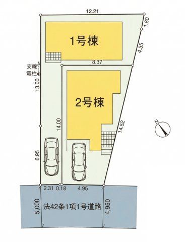 前面道路が広いので、お車の駐車がラクラク(車種・運転技術によります）　※図面を基に作成しています。現況と異なる場合は現況を優先いたします。