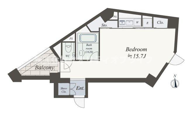1R、42.68平米のお部屋です