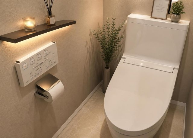 2026年8月に温水洗浄便座へ新調予定の清潔感あふれるトイレです。全室壁・床のクロスやフローリング張替も行われるため、新築気分で気持ちよくご使用いただけます。毎日使う場所だからこそのこだわりです。