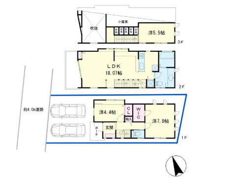 間取り（木造3階建て　2LDK＋ロフト）