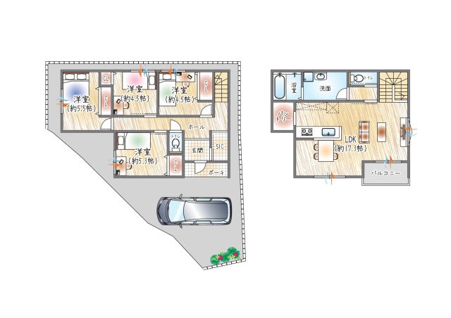 【4号地／参考プラン図？】(ベストプラン住宅　建物価格：2480万円～)　■2階建て／4LDK　■建物面積：約98.29？　パントリー付で収納力抜群！2階LDK採用で外からの視線が気になりにくい設計◎