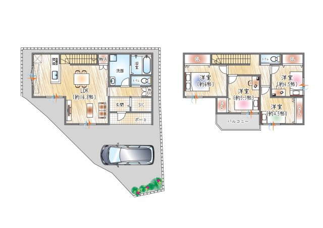 【4号地／参考プラン図？】(ベストプラン住宅　建物価格：2480万円～)　■2階建て／4LDK　■建物面積：約99.12？　各居室収納付きで収納充実！大容量のSIC付きで玄関まわりもスッキリ整います◎