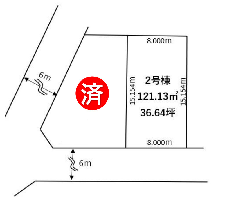 ■2号棟　■駐車2台可能(車種による)　■前面道路幅6ｍで広々！　■近隣に商業施設充実！　■八幡小学校徒歩7分(550ｍ)・川柳中学校徒歩15分(1200ｍ)