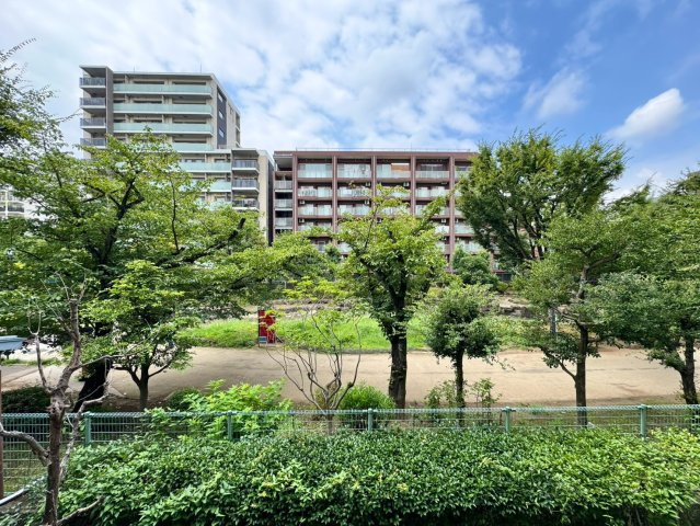 バルコニー先に広がる緑の眺め。公園を望む開放感が、毎日の暮らしに心地よい余白を生みます。空も近く感じます。